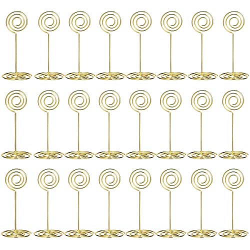 Product Cover AIEVE Table Card Holders 24 Pack Wire Shape Wedding Place Card Holders Table Number Holders Table Pictures Stand for Place Cards Wedding Party Office Desk Name Memo Menu Clips (Gold)