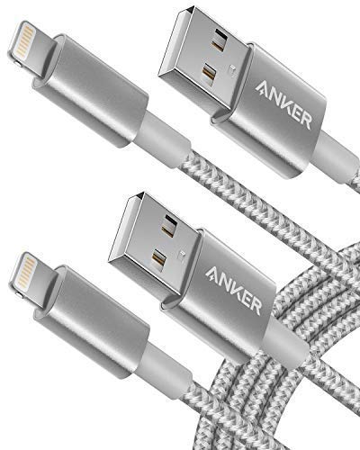 Product Cover Anker 6ft Premium Nylon Lightning Cable [2-Pack], Apple MFi Certified for iPhone Chargers, iPhone Xs/XS Max/XR/X / 8/8 Plus / 7/7 Plus / 6/6 Plus / 5s, iPad Pro Air 2, and More(Silver)
