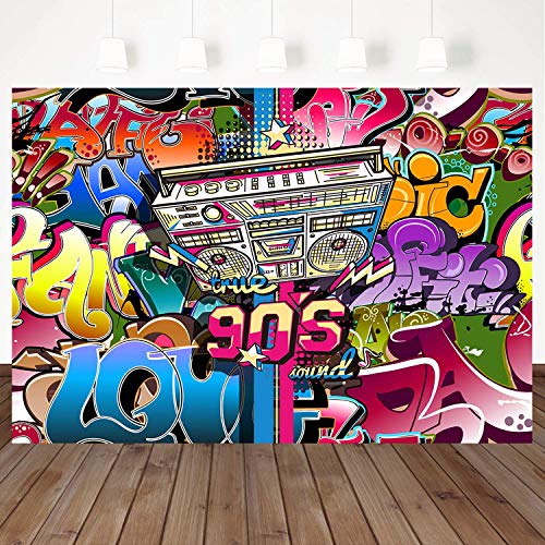 Product Cover Mehofoto 90s Backdrop Radio Retro Photography Backdrops 7×5ft Vinyl Graffiti Hip Hop Party Background 90's Party Decoration Props
