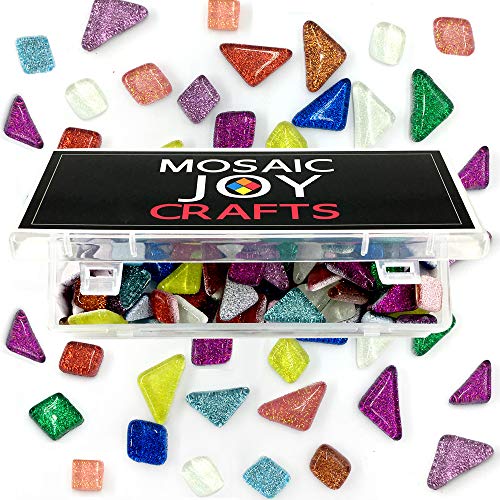 Product Cover Mosaic Joy 230 Pieces/1 Pound Assorted Colors Genuine Mosaic Tiles Glitter Crystal Mosaic for Home Decoration Crafts Supply 10 Colors Assorted, Triangle, Rohmbus Mixed