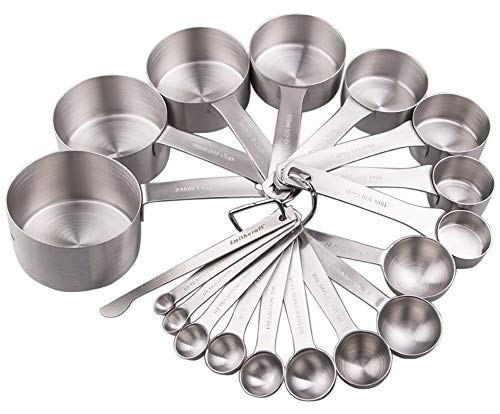 Product Cover Lucky Plus Stainless Steel Measuring Cups and Spoons Set 18/8(304) Steel Material Heavy Duty 8 Measuring cups and 9 Measuring Spoons Pack 17pcs Per set