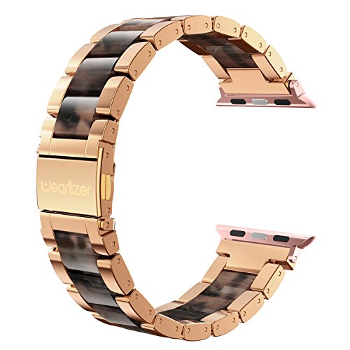 Product Cover Wearlizer Tortoise Compatible with Apple Watch Band 38mm 40mm for iWatch Womens Mens Replacement Stainless Steel Strap Fashion Resin Wristband Metal Bracelet Series 5 4 3 2 1 Edition-Dark Rose Gold