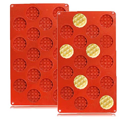Product Cover QELEG 18-Cavity Silicone Mini Round Waffle, Cookie, Chocolate, Candy and Gummy Mold-2 Pack