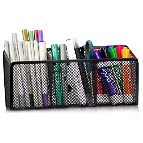 Product Cover Workablez Magnetic Pencil Holder - 3 Generous Compartments Magnetic Storage Basket Organizer - Extra Strong Magnets - Perfect Mesh Pen Holder to Hold Whiteboard, Locker Accessories