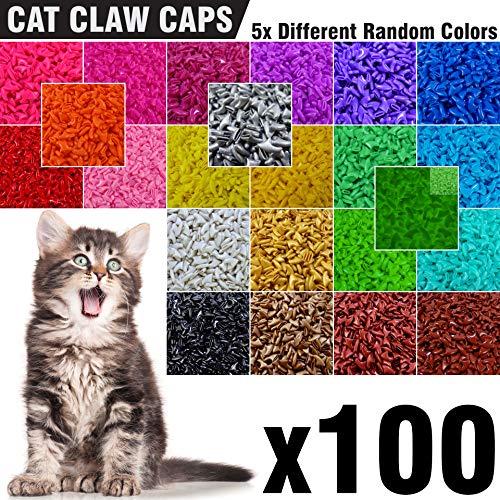 Product Cover zetpo 100 pcs Soft Cat Nail Caps for Cats Claws 5X Different Random Colors + 5X Adhesive Glue + 5X Applicator, Kittens Cap Tips Pet Paws Claw Grooming Kitten Small Kitty Soft Covers (S)