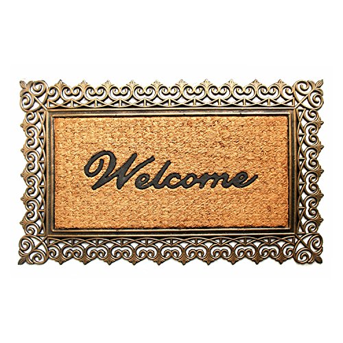 Product Cover ONLY MAT Welcome Design Rubber Coir Doormat (45x75 cm, Black and Golden)