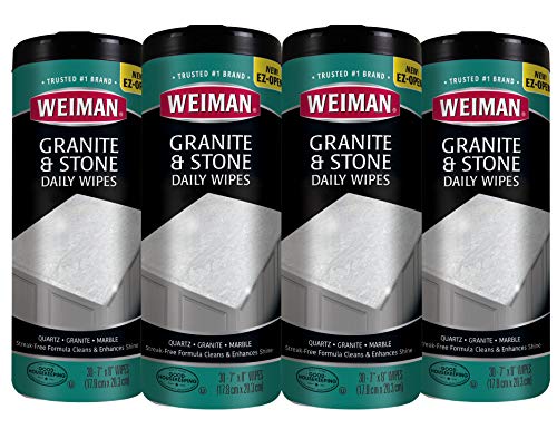Product Cover Weiman Granite Wipes - 4 Pack (120 Wipes Total) - Non-Toxic Clean Brighten and Protects Solid Sealed Stone Surfaces Marble Quartz Counter Top Floor- 30 Count Each