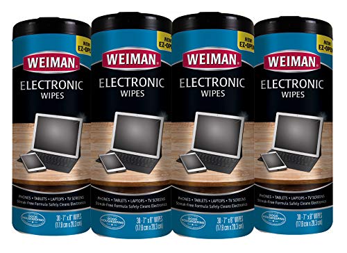 Product Cover Weiman Electronic Screen Cleaner Wipes - 4 Pack - Non Toxic Safely Clean Your Laptop, Computer, TV, and All Electronic Equipment - Electronic Wipes - 30 Count