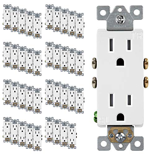 Product Cover ENERLITES Decorator Receptacle Outlet, Tamper-Resistant, Residential Grade, 3-Wire, Self-Grounding, 2-Pole, 15A 125V, UL Listed, 61501-TR-W-40PCS, White (40 Pack)