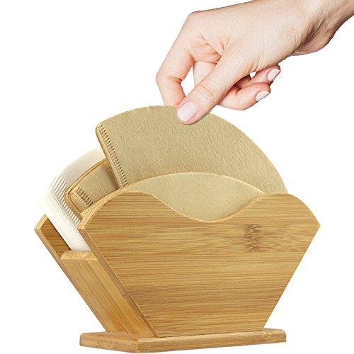 Product Cover Unibene Bamboo Coffee Filter Holder, Renewable Stand Container Dispenser Rack Shelf for Square Cone-shaped and Flat-bottomed Pour Over Paper Filters