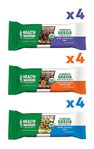 Product Cover Health Warrior Organic Pumpkin Seed Protein Bars, Variety Pack, 8g Plant Protein, Gluten Free, Certified Organic, 12 Count