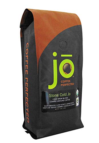 Product Cover STONE COLD JO: 12 oz, Cold Brew Coffee Blend, Dark Roast, Coarse Ground Organic Coffee, Silky, Smooth, Low Acidity, USDA Certified Organic, Fair Trade Certified, NON-GMO, Great French Press Hot Brew