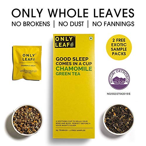 Product Cover Only Leaf Chamomile Green Tea, 27 Tea Bags with 2 Free Exotic Samples