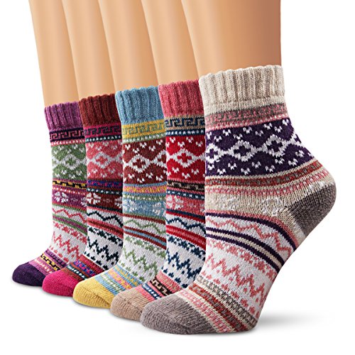 Product Cover Ambielly Winter Women Socks 5 Pairs Vintage Style Knit Wool Casual Socks Thick Warm Colorful Socks (SD10004A)