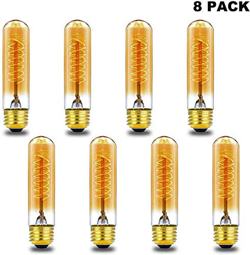 Product Cover T10 40W Vintage Antique Light Bulbs, Warm White, E26 E27 Base Edison Tubular Style Incandescent Bulb,Clear Glass,110-130 Volts,Filament Light Bulbs for Home Light Fixtures,Dimmable,8-Pack (T10)