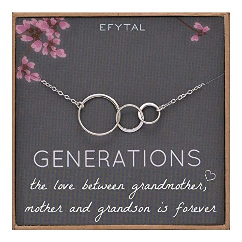 Product Cover EFYTAL Generations Necklace for Grandma Sterling Silver 3 Interlocking Circles for Mom from Grandson Mothers Day Jewelry Birthday Gift