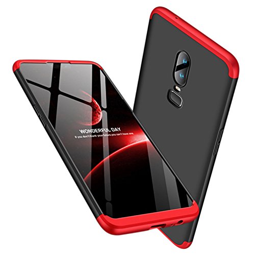 Product Cover Leodea Oneplus 6 Case, 3 in 1 Ultra-Thin PC Hard Case Cover for Oneplus 6 2018 (Red+Black)