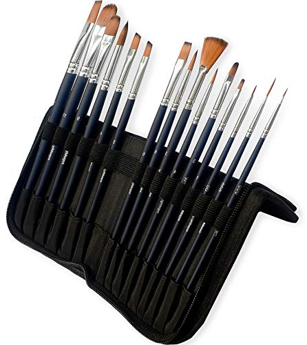 Product Cover MozArt Supplies Watercolor Paint Brush Set - 15 Assorted Synthetic Hair Paint Brushes - Includes Portable Case with Brush Stand Artist Grade