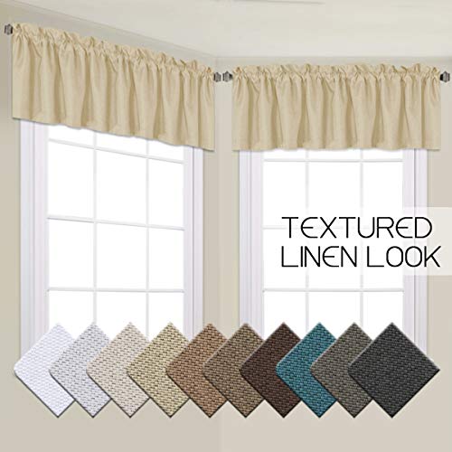 Product Cover H.VERSAILTEX Energy Saving Textured Linen Curtain Valances for Living Room Rod Pocket Window Valances for Kitchen/Laundry/Bath, 2 Panels, Each 52 inch x 18 inch, Beige