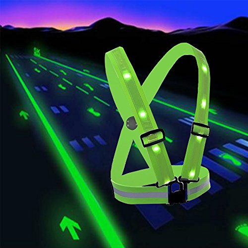 Product Cover LED Reflective Safety Vest with Storage Pouch - USB Charging Elastic and Adjustable Reflective Running Gear for Outdoor Sports Dog Walking Cycling Motorcycle - LED Glowing Reflector Straps (Green)