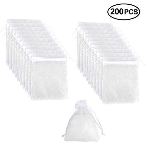 Product Cover SuPoo 200 Pack Organza Gift Bags Drawstring Gift Bags White Mesh Bags Christmas Wedding Favour Bags Jewelry Candy Bags