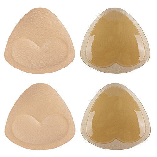 Product Cover Self-Adhesive Bra Pads inserts,Sermicle Removeable Silicone Triangle Push Up Pads With Massage 2 Pairs (Beige)