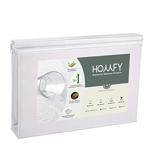 Product Cover HOMFY King Waterproof Mattress Protector, Deep Pocket Fitted Sheet (18 inches), Breathable