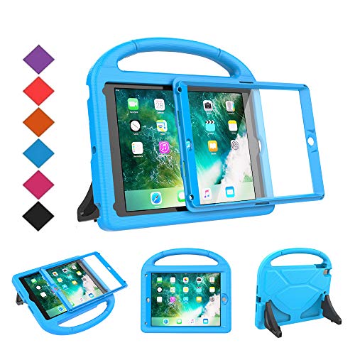 Product Cover BMOUO Kids Case for New iPad 9.7 2018/2017 - Built-in Screen Protector Shockproof Light weight Handle Convertible Stand Case Cover for Apple iPad 9.7 Inch 2018 (6th Generation) / 2017 (5th Gen) - Blue