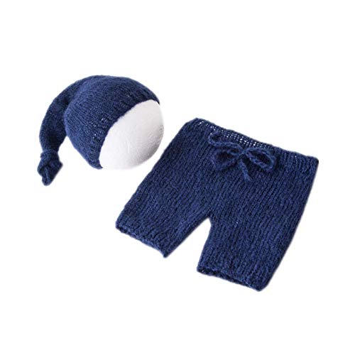 Product Cover Vemonllas Fashion Cute Newborn Boy Girl Baby Costume Outfits Photography Props Hat Pants (Navy)