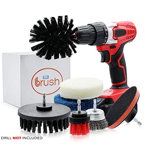 Product Cover Dr Brush Drill Brush Power Scrubber Cleaning Attachment Set All Purpose Bathroom Scrub Brushes Wire Cup for Shower, Kitchen Surfaces, Auto, Grout, Deck, Carpet, Tub, Grill, Tile, Wheel, Stiff 6pack