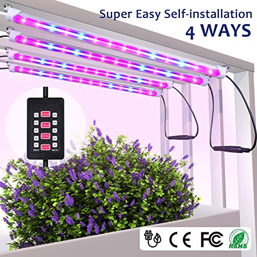 Product Cover MIXC 4 Pack LED Strips Light Bar with Timer Auto Turn On and Off, 28W Grow lamp 5 Levels Brightness Adjustable Dimmable for Indoor Seedling Succulent with 10 Plant Labels 2 Gar, Red/Blue Spectrum