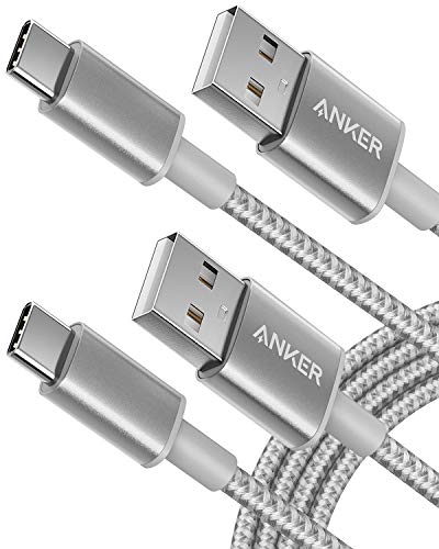 Product Cover USB Type C Cable, Anker [2-Pack 6Ft] Premium Nylon USB-C to USB-A Fast Charging Type C Cable, for Samsung Galaxy S10 / S9 / S8 / Note 8, LG V20 / G5 / G6 and More(Silver)
