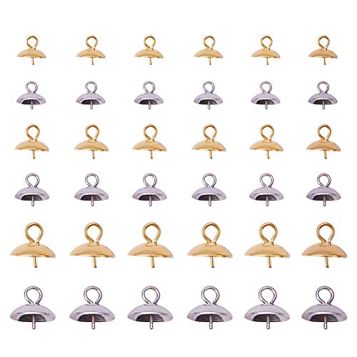 Product Cover PandaHall Elite 60 Pcs 304 Stainless Steel Cup Pearl Screw Eye Pin Bail Peg Pendants 4mm 6mm 8mm for Half-drilled Beads Jewelry Making 2 Colors