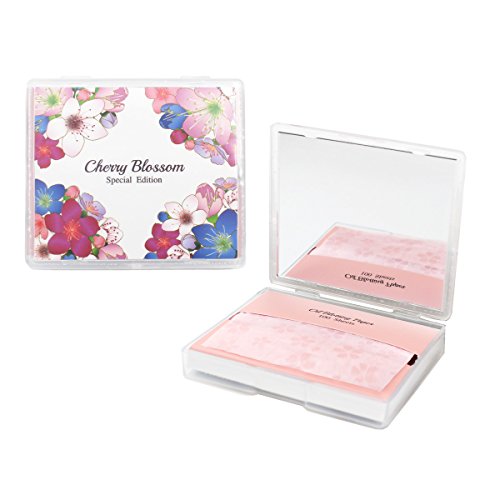 Product Cover [varuza] Cherry Blossom Face Oil Blotting Paper Sheets with Makeup Mirror - Oil Absorbing Sheets (100 Count, Cherry Blossom)