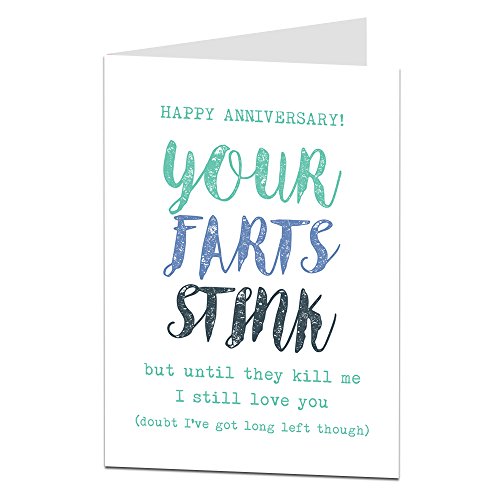 Product Cover Funny Anniversary Card Perfect For Wedding & 1st Boyfriends Husband Girlfriend Or Wife Rude Your Farts Stink Design