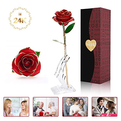 Product Cover 24K Rose,Forever Roses Flower,Long Stem with Display Stand in Gift Box, Gift for Girlfriend, Romantic Gift for Valentines Day, Mothers Day, Anniversary, Birthday Gift,Valentine's Day