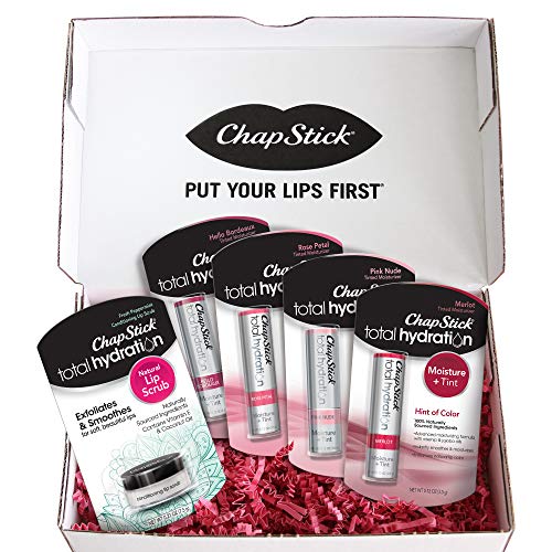 Product Cover Chapstick Valentines Day Gifts for Her, Total Hydration Tinted Lip Balm & Scrub, Moisture + Tint 5 Colors, Peppermint Scrub, 5Count, Great Gifts for Women