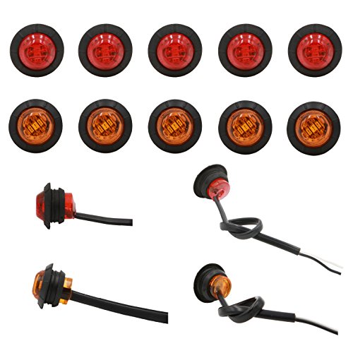 Product Cover PEAKTOW PTL0214 Round 3/4 Inch 12V LED Submersible Clearance Marker Taillight Brake Stop Lights Indicators For Car Truck Van Trailer RV Boat Pack of 10 (5pcs Amber + 5pcs Red)