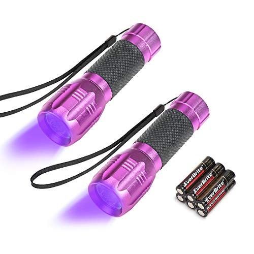Product Cover EverBrite Black Light, UV Blacklight Flashlights 2-pack, 12 LEDs 395nm, 3 Free AAA Batteries, for Pets Urine and Stains Detector 6 Batteries Included Purple