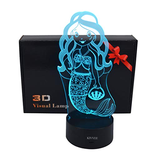 Product Cover Mermaid Toys Visual 3D Lamp Illusion 2D Night Light Xmas Chirstmas Festival Birthday Valentines Day Lovers Gift Nursery Bedroom Desk Table Decor for Baby Boys Kids Children