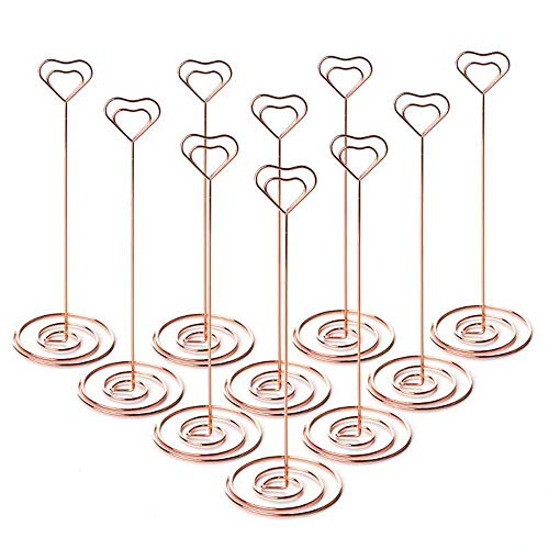 Product Cover Jofefe 10pcs 8.6 Inch Tall Place Card Holder Table Number Holder Table Card Holder Table Number Stands with Heart Shape Photo Picture Memo Clips for Wedding Favors, Rose Gold