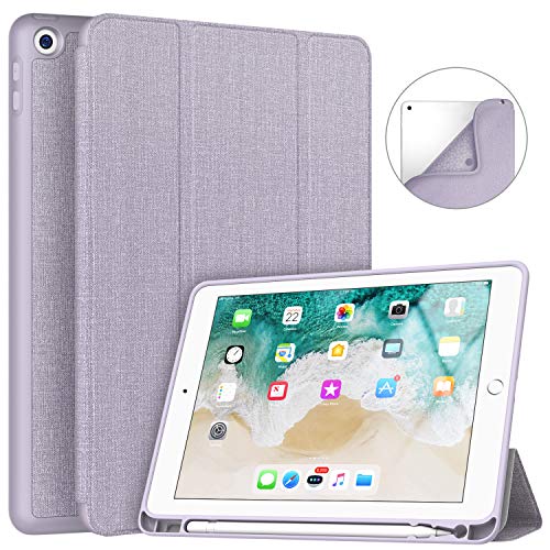 Product Cover Soke iPad 9.7 2018/2017 Case with Pencil Holder, Lightweight iPad Case Trifold Stand with Shockproof Soft TPU Back Cover and Auto Sleep/Wake Function for iPad 9.7 inch 5th/6th Generation, Violet