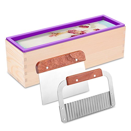 Product Cover ZYTJ Silicone soap molds kit kit-42 oz Flexible Rectangular Loaf Comes with Wood Box,Stainless Steel Wavy & Straight Scraper for CP and MP Making Supplies