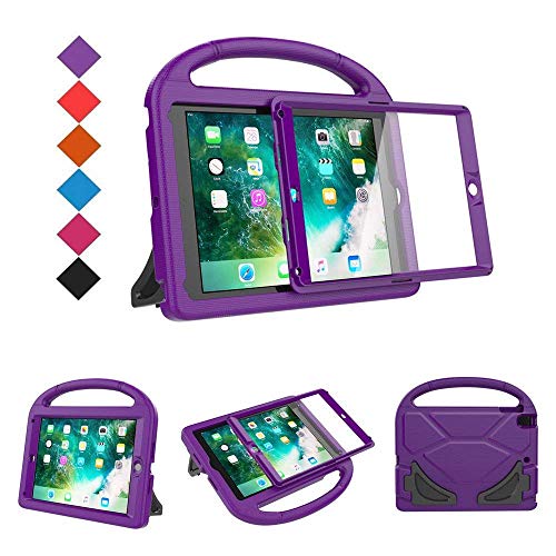 Product Cover BMOUO Kids Case for New iPad 9.7 2018/2017 - Built-in Screen Protector Shockproof Light Weight Handle Convertible Stand Case Cover for Apple iPad 9.7 Inch 2018 (6th Gen) / 2017 (5th Gen) - Purple