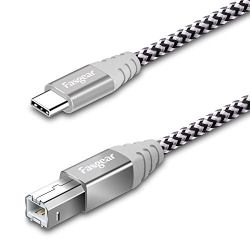 Product Cover Fasgear 5m Type C to USB B Cable Nylon Braided Printer Scanner Cord with Metal Connector Compatible with ASUS AiO, HP, Canon, Samsung Printers and More (16ft, Gray)