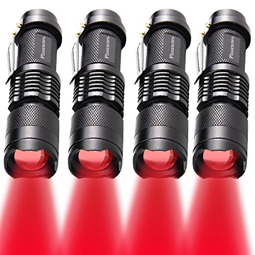 Product Cover 4 Pack Tactical Red LED Flashlight Red Torch Best Mini Red light Handheld Light - Portable, Zoomable, Water & Shock Resistant Red Flashlights with Clip For Fishing Hunting Detector Astrophotography