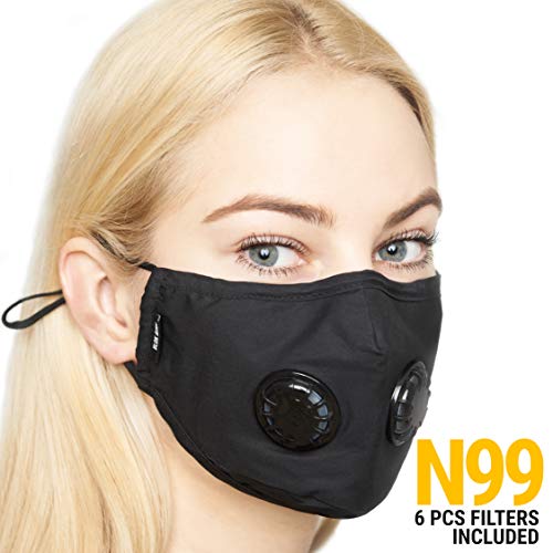 Product Cover Anti Pollution Dust Mask with 2 Valves and 6 Filters N99 Protection | Anti Smoke Mask, Exhaust Gas, Dust Proof, Particulate Respirator, Pollen, Fumes mask | Washable for Indoor and Outdoor Activities