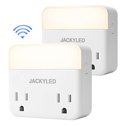 Product Cover WiFi Smart Night Light - JACKYLED 2 Outlet Extender Support Voice Control Wireless Remote Control Countdown Timer, Work with Alexa Echo Google Home IFTTT, Adjustable Brightness Warm White 2-Pack