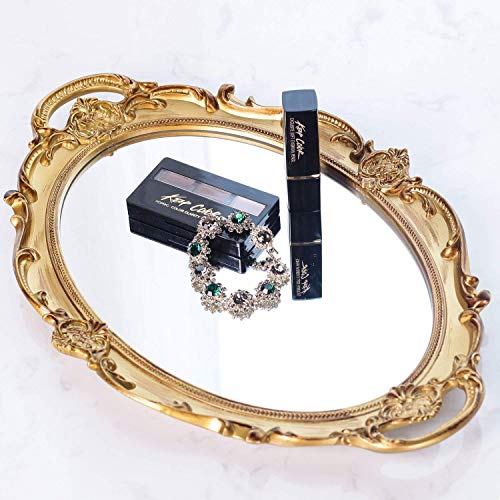 Product Cover Zosenley Polyresin Ellipse Antique Decorative Mirror Tray, Makeup Organizer, Jewelry Organizer, Serving Tray, 9.8