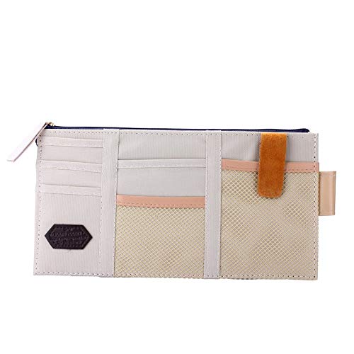 Product Cover House of Quirk Auto Car Sun Visor Organizer Pouch Bag Card Storage Holder Multi-Purpose Storage Bag - Beige